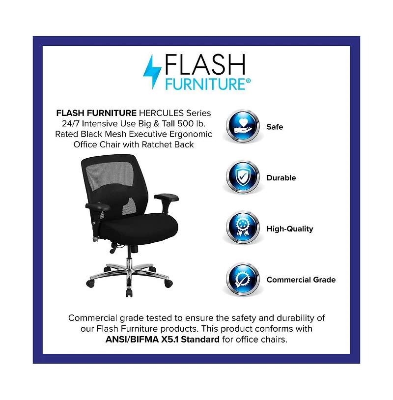 Emma+Oliver 24/7 Intensive Use Big & Tall 500 Lb. Rated Mesh Executive Swivel Ergonomic Office Chair With Ratchet Back