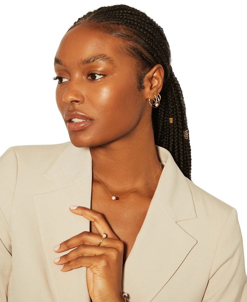 Audrey by Aurate Cultured Freshwater Pearl (5mm) & Rhodolite (5/8 ct. t.w.) Two Stone Adjustable 18" Pendant Necklace Gold Vermeil , Exclusively at
