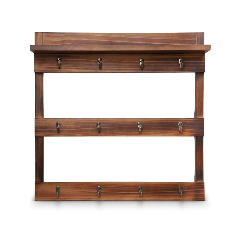 Rustic Mug Rack Wall Mounted With Shelf - Coffee Cup Hangers - Built In Shelf For Coffee Or Sugar, Wooden Coffee Mug Organizer