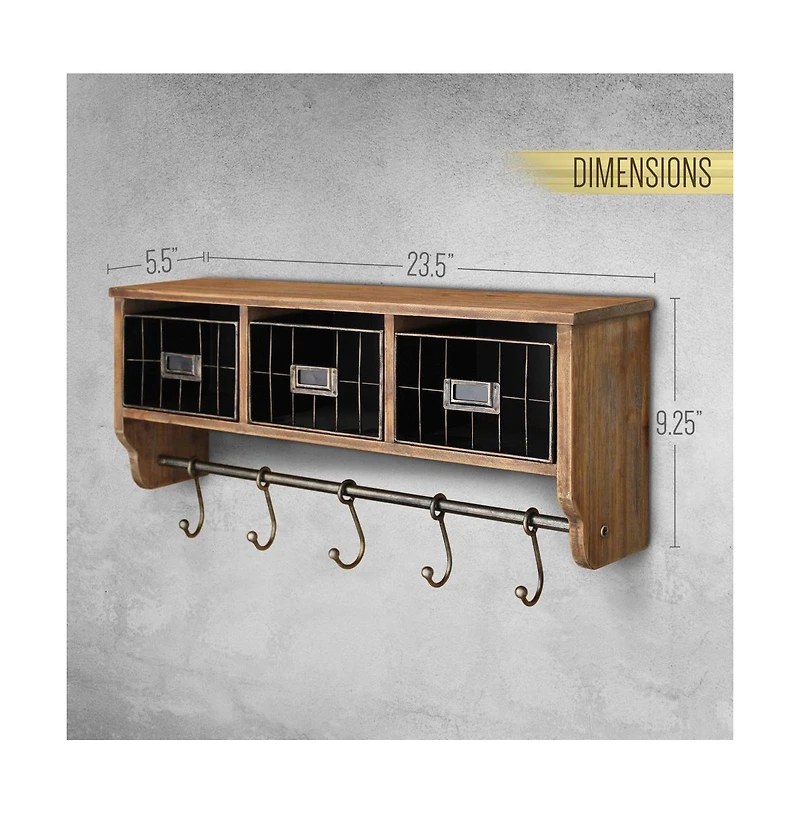 Rustic Coat Rack Wall Mounted Shelf With Hooks & Baskets, Entryway Organizer 5 And Cubbies