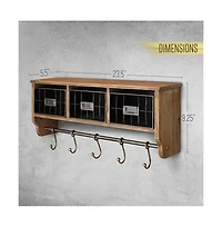 Rustic Coat Rack Wall Mounted Shelf With Hooks & Baskets, Entryway Organizer 5 And Cubbies