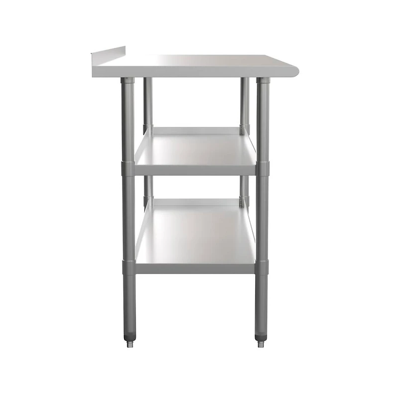 Nsf Certified Stainless Steel 18 Gauge Work Table With 1.5" Backsplash And 2 Undershelves