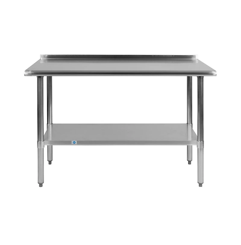 Stainless Steel 18 Gauge Prep And Work Table With Backsplash And Shelf