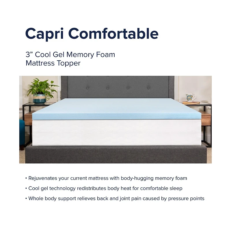 Emma+Oliver 3 Inch Gel Infused Cool Touch CertiPUR-us Certified Memory Foam Topper - Twin