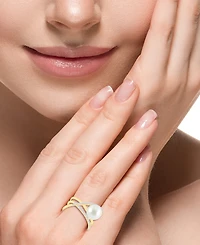 Effy Freshwater Pearl (8-1/2mm) & Diamond (1/10 ct. t.w.) Multirow Crossover Statement Ring