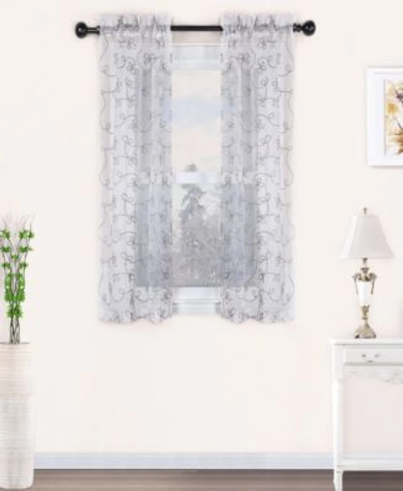 Superior Modern Scroll Sheer 2 Piece Curtains Panel Set