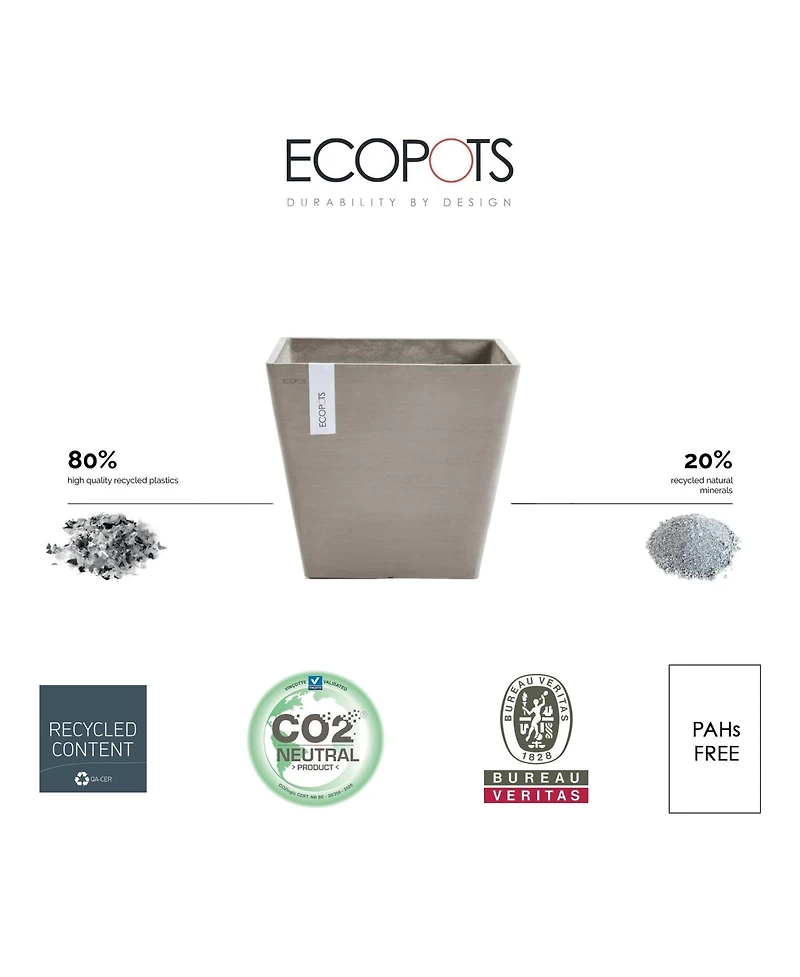 Ecopots Rotterdam Durable Indoor and Outdoor Planter, 16in
