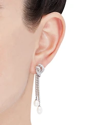 Arabella Freshwater Pearl (8x6mm & 7x5mm) Cubic Zirconia Knotted Drop Earrings in Sterling Silver