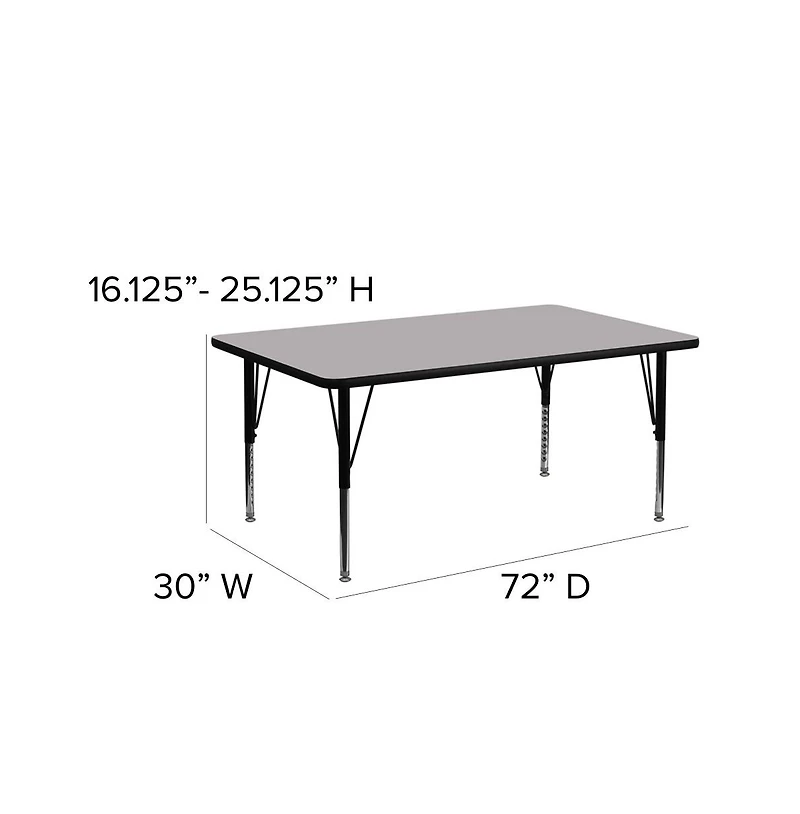 Emma+Oliver 30X72 Rectangle Laminate Adjustable Preschool Activity Table