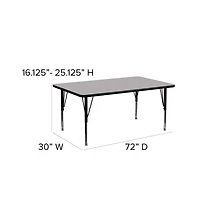 Emma+Oliver 30X72 Rectangle Laminate Adjustable Preschool Activity Table
