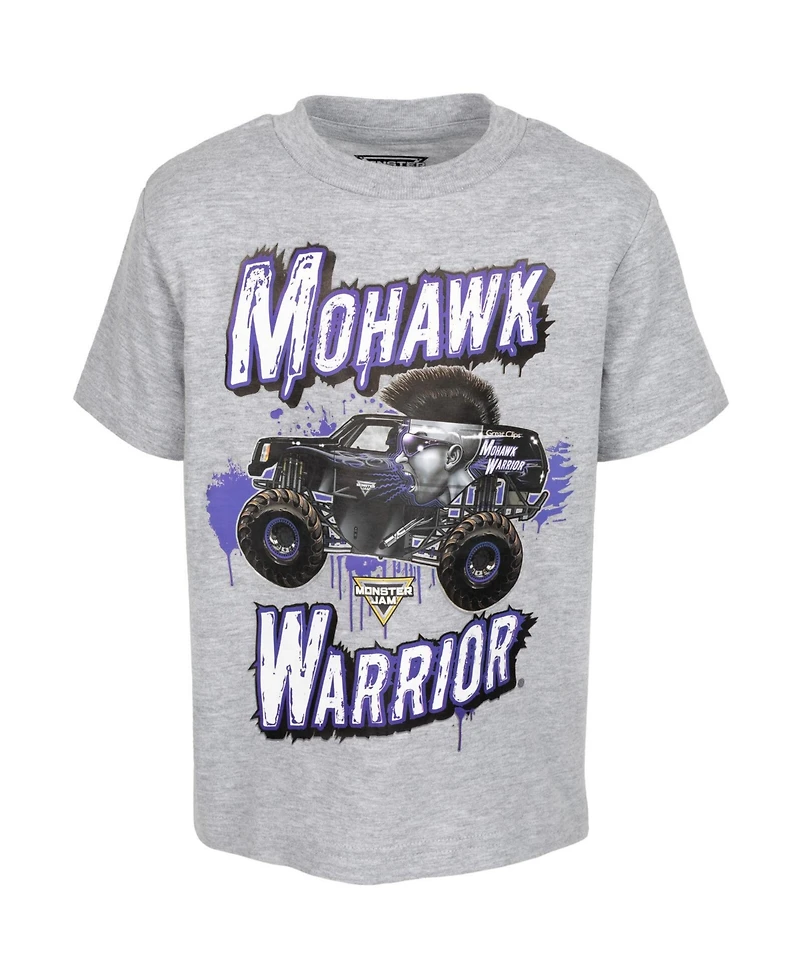 Monster Jam Boys Earth Shaker Zombie Grave Digger 4 Pack Graphic T-Shirts Red/Black/Yellow/Gray