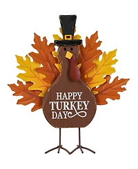 Glitzhome 12.25"H Thanksgiving Wooden Metal Turkey Table Decor