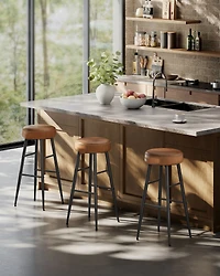 Set Of 2, Kitchen Bar Stools, Breakfast Synthetic Leather With Stitching