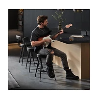 Set of 2 Swivel Bar Stools with Cushioned Backs and Faux Leather Upholstery