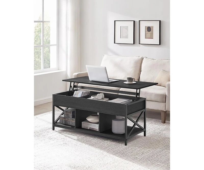 Lift-Top Industrial Coffee Table with Hidden Compartments for Small Spaces