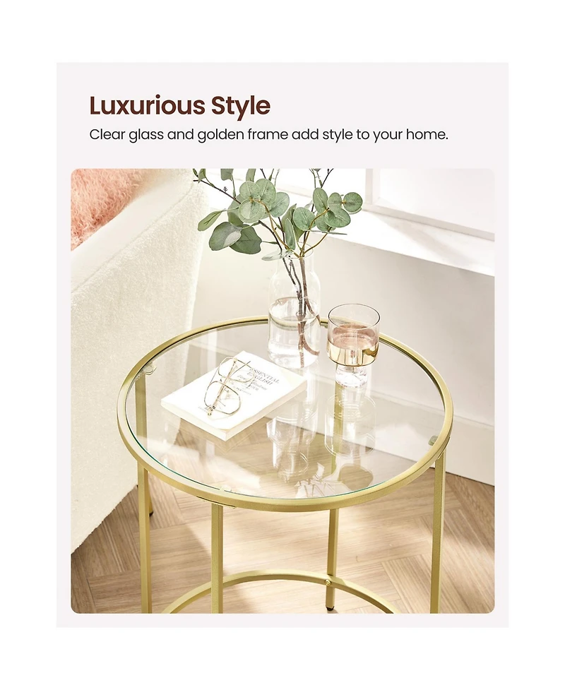 Slickblue Round Side Table, Glass End Table With Metal Frame, Small Coffee Accent Table Set of 2