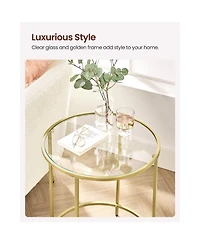 Slickblue Round Side Table, Glass End Table With Metal Frame, Small Coffee Accent Table Set of 2