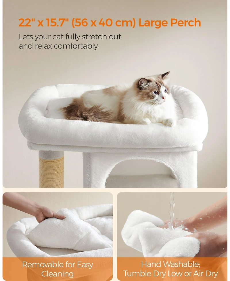 Cat Tree, 33.1-Inch Cat Tower, L, Cat Condo for Large Cats up to 16 lb, Large Cat Perch, 2 Cat Caves, Scratching Post