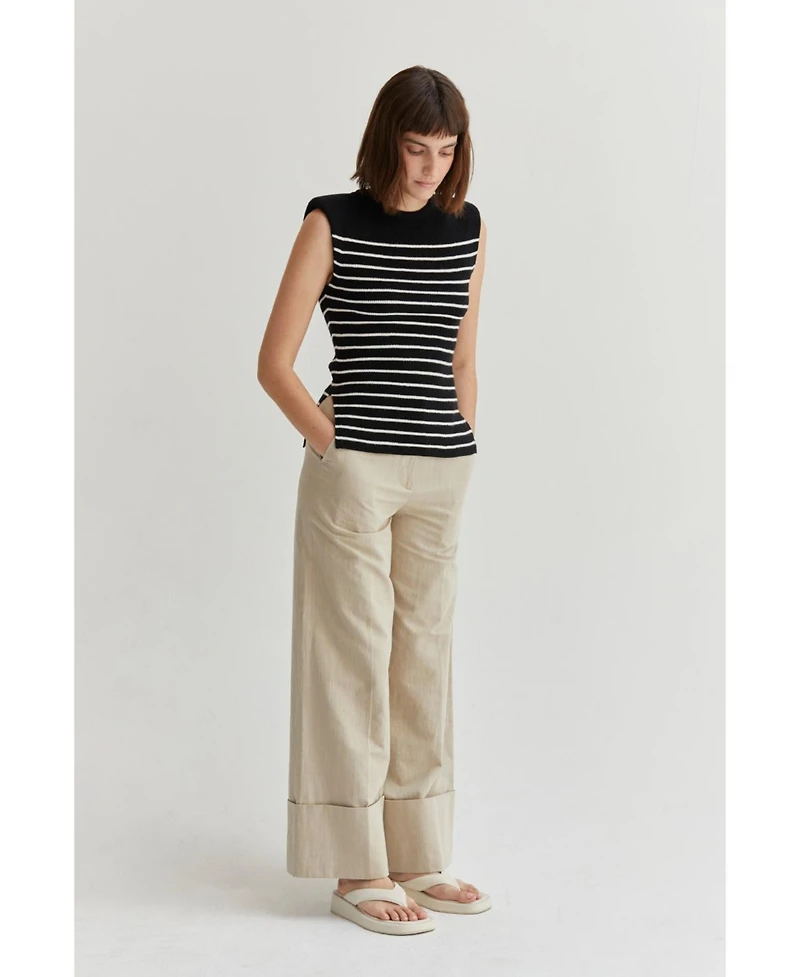 Crescent Women's Blake Sleeveless Power Shoulder Stripe Top