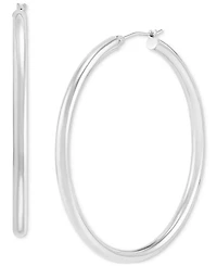 Polished Thin Tube Hoop Earrings (3mm) 14k Gold (50mm)