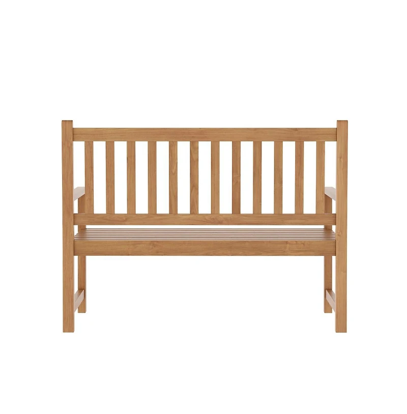 Andover Indoor/Outdoor Patio Bench/Dual-Person Loveseat With Slatted Acacia Wood Design For Use In Sunroom, Backyard, Porch, Or Garden