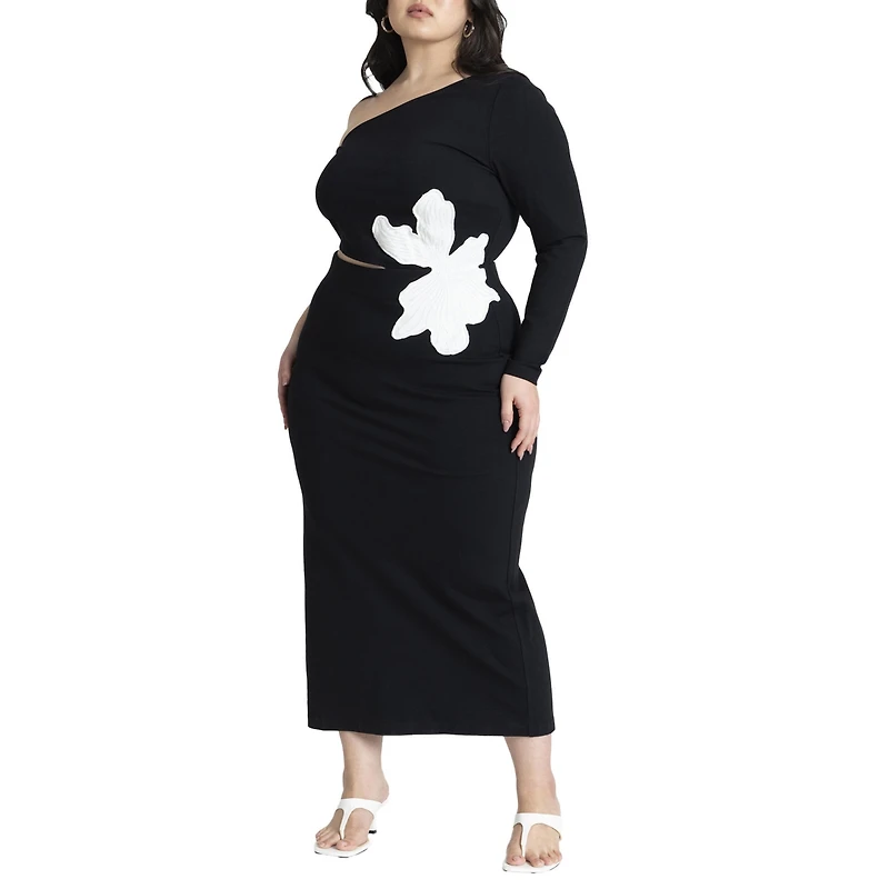 Eloquii Women's Plus One Shoulder Flower Detail Dress