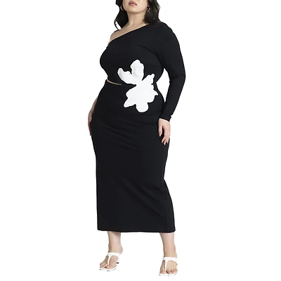Eloquii Women's Plus One Shoulder Flower Detail Dress