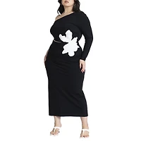 Eloquii Women's Plus One Shoulder Flower Detail Dress