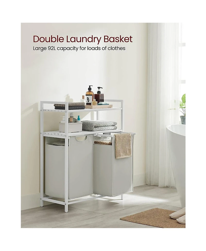 Slickblue Laundry Hamper, Laundry Sorter With 2 Pull-out And Removable Bags, 2 Shelves, For Laundry Room