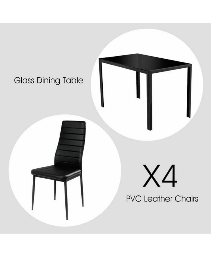 Sugift 5 Piece Dining Table Set for 4 Glass Dining Table and 4 Chairs Black