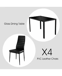 Sugift 5 Piece Dining Table Set for 4 Glass Dining Table and 4 Chairs Black