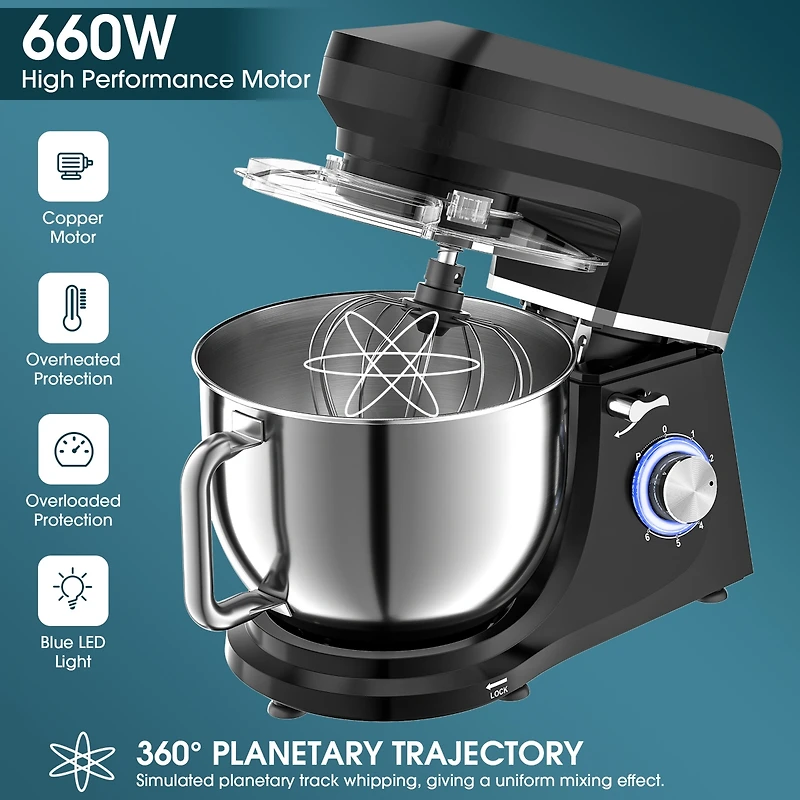 Sugift 7.5 Qt Tilt-Head Stand Mixer 6 Speed with Egg Whisk, Dough Hook & Flat Beater