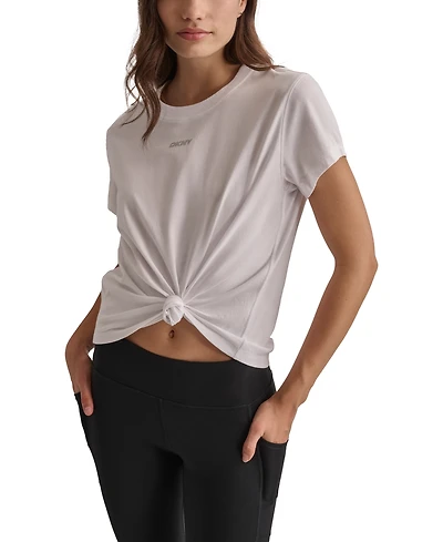 Dkny Sport Women's Cotton Stud Logo Knot-Front T-Shirt