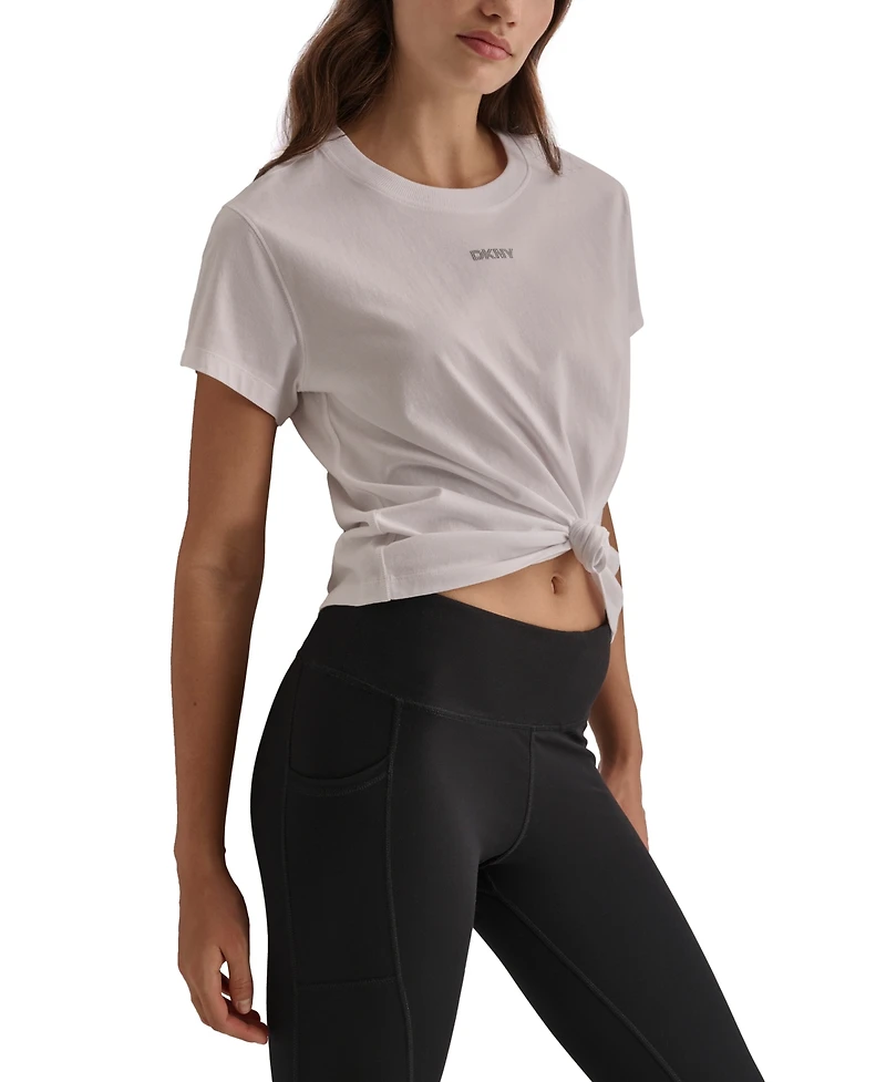 Dkny Sport Women's Cotton Stud Logo Knot-Front T-Shirt