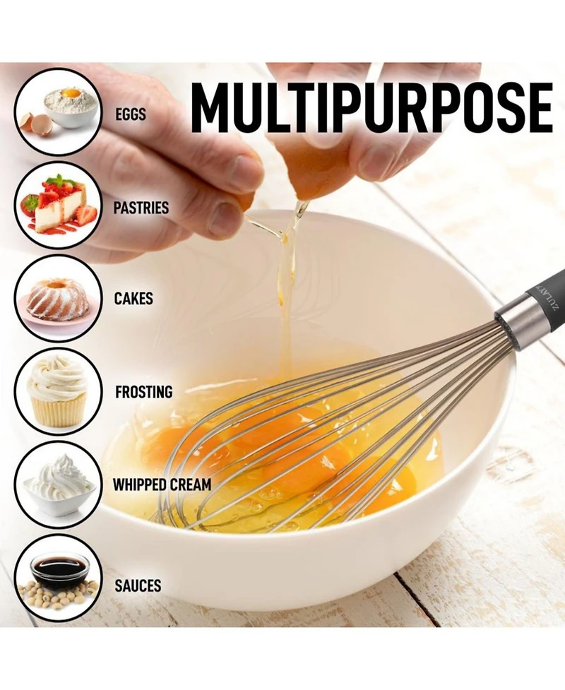 Zulay Kitchen 12-Inch Stainless Steel Whisk - Balloon Tool With Soft Silicone Handle