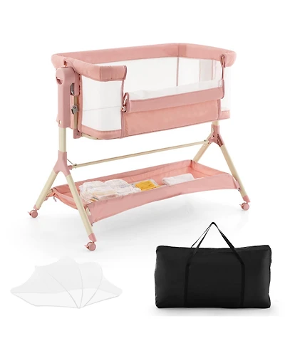 Height Adjustable Bedside Sleeper Baby Crib with Storage Bag