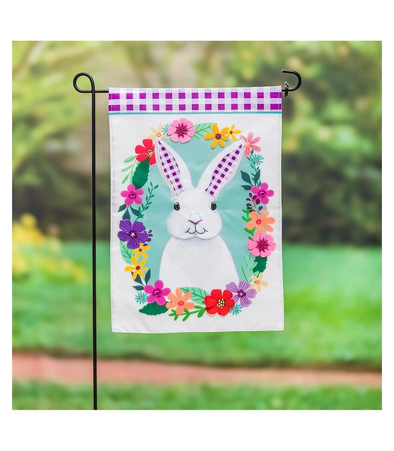 Evergreen Gingham Bunny Garden Applique Flag 12.5 x 18 Inches Indoor Outdoor Decor