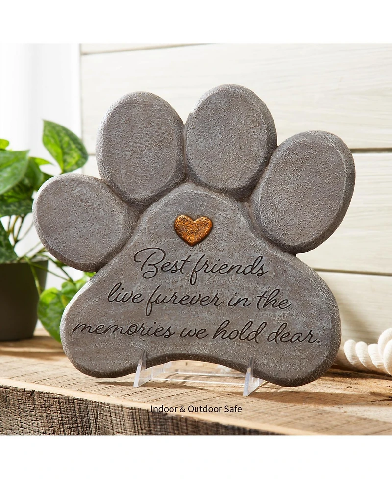 Evergreen 11" Paw Shaped Pet Memorial Garden Stone, Best Friends Live Forever