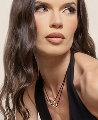 Ettika Single Crystal Polished Pebble Leather Pendant Necklace