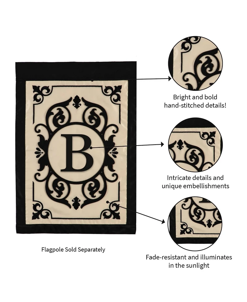 Evergreen Flag Cambridge Chic Letter B Monogram Applique Garden Flag - 12.5" Wide x 18" High