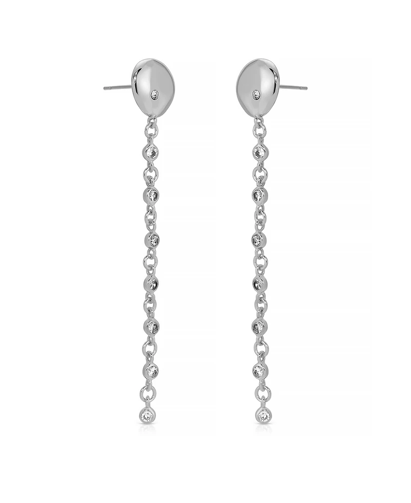 Ettika Polished Pebble Linear Crystal Chain Drop Earrings