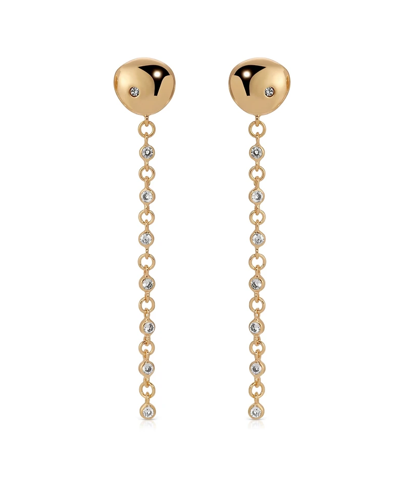 Ettika Polished Pebble Linear Crystal Chain Drop Earrings