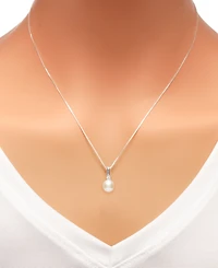 2-Pc. Set Cultured Freshwater Pearl (7-1/2 & 8-1/2mm) Cubic Zirconia Pendant Necklace Matching Stud Earrings Sterling Silver
