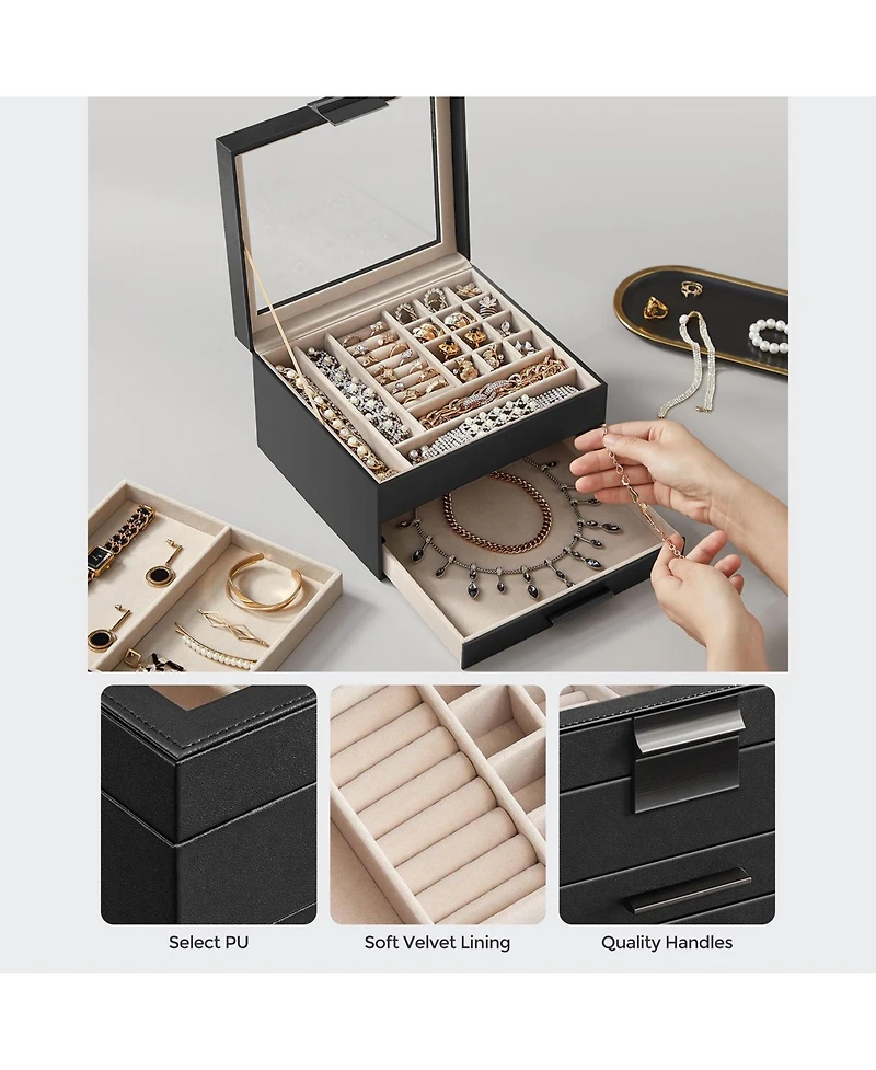 Slickblue Jewelry Box With Glass Lid, Multi-layer Organizer, For Big And Small