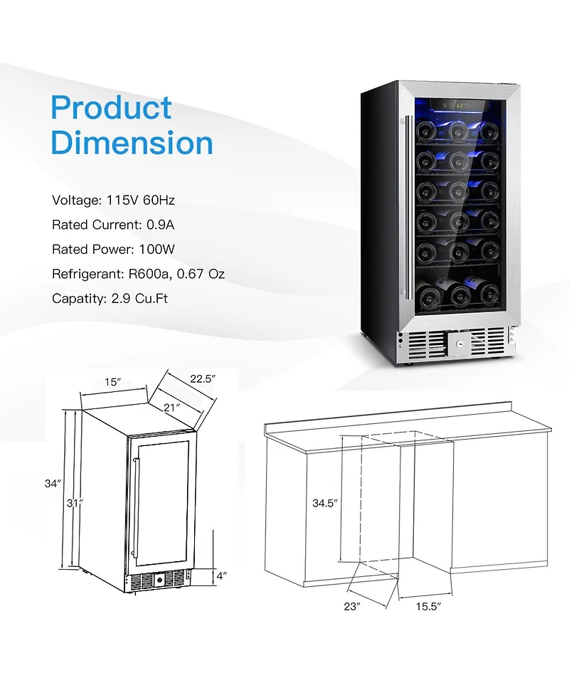 Sugift 15 Inch 30-Bottle Wine Cooler with Temperature Memory