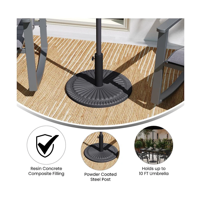 Keegan 19.25" Diameter Universal Sunburst Pattern Cement Patio Umbrella Base With Weatherproof Plastic Polymer Coating