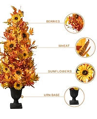 Glitzhome 48"H Fall Lighted Maple Leaf and Sunflower Urn Porch Tree with Timer