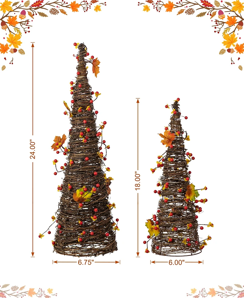 Glitzhome 24"H Set of 2 Fall Rattan Berries and Maple Leaves Table Tree