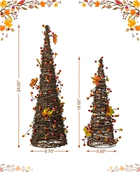 Glitzhome 24"H Set of 2 Fall Rattan Berries and Maple Leaves Table Tree