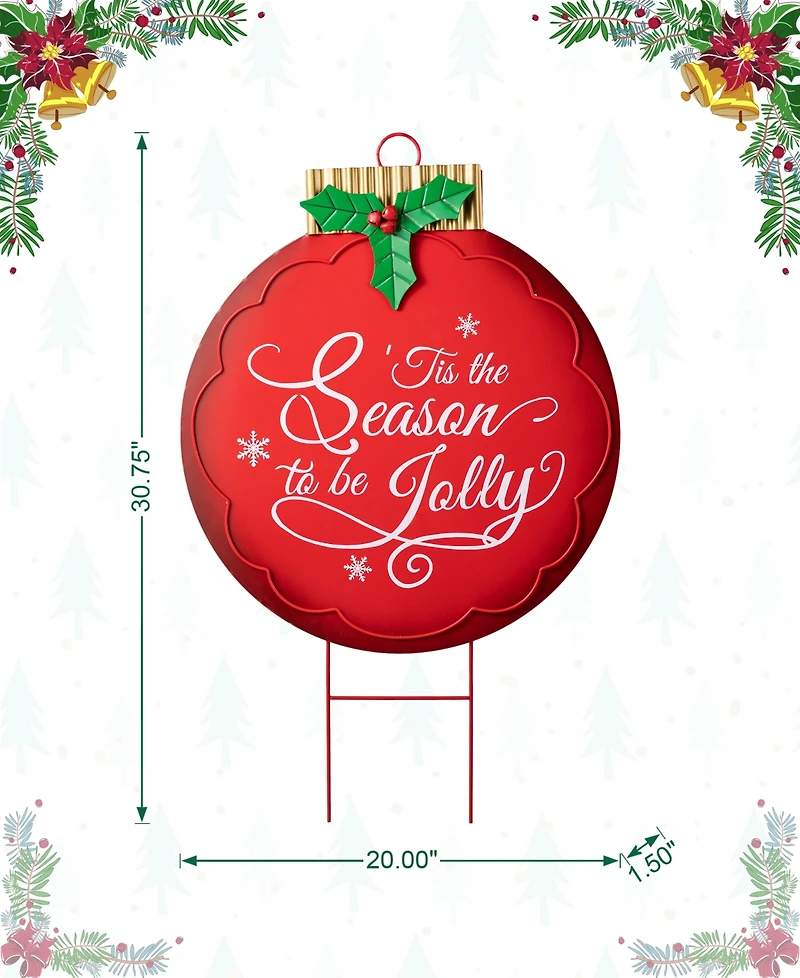 Glitzhome 32"H Large Metal Christmas Ornament Yard Stake or Wall Decor